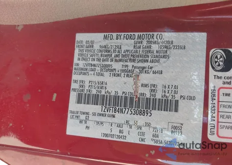 2007 Ford Mustang V6 Deluxe/V6 Premium z USA, uszkodzony, nr VIN 1ZVFT84N775308895